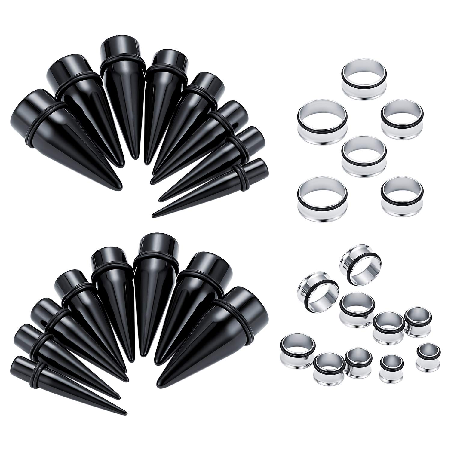 FECTAS 32 pièces gros calibres Oreille étirement kit acier inoxydable acrylique acrylique bouchons bouchons Expander Set Piercing Bijoux (10-24mm)