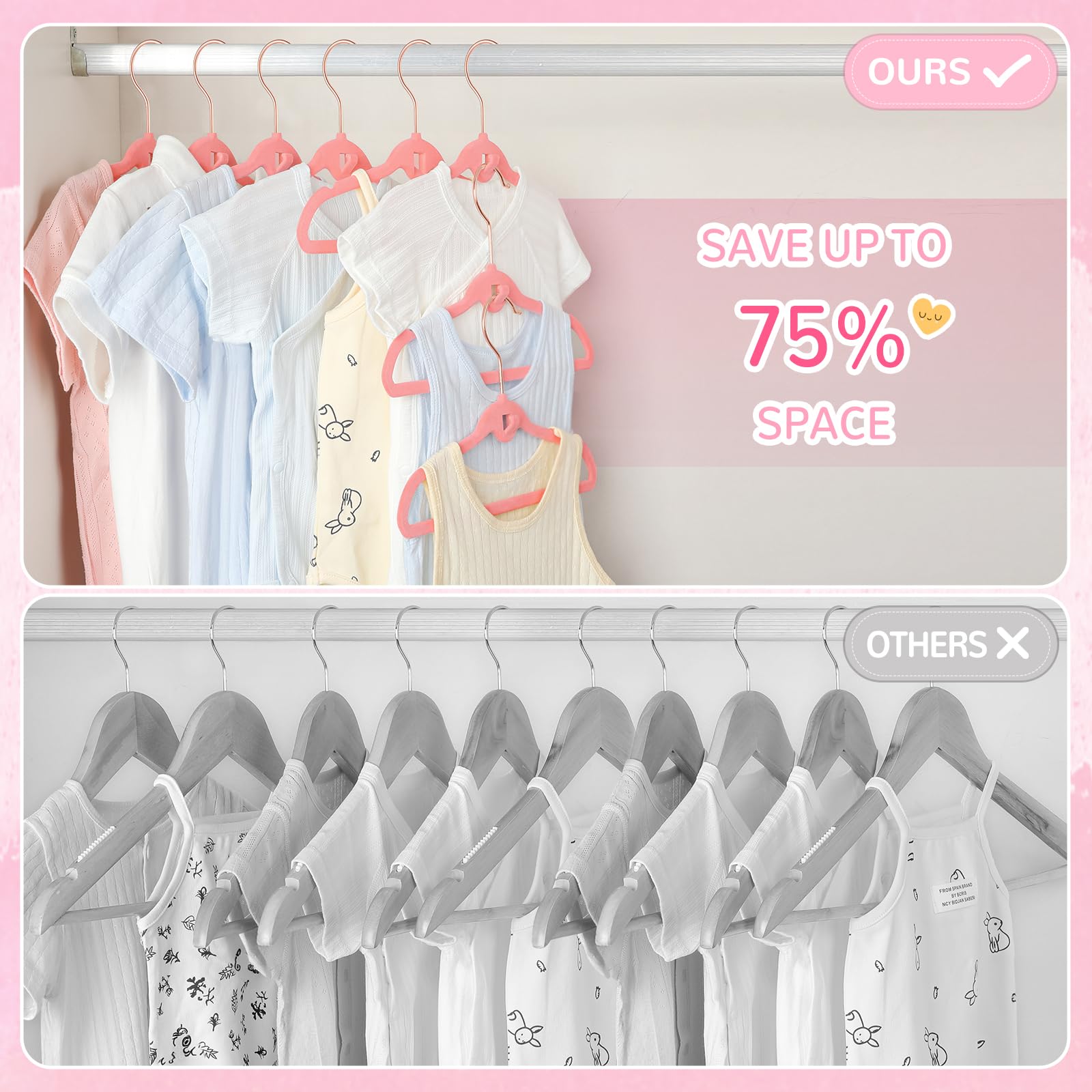 Baby-Samt-Kleiderbügel, 30 Stück, 27,9 cm, Rosa, Kinder-Kleiderbügel für Schrank, rutschfest, für Kleinkinder, für Kinderzimmer, dünn, platzsparend, stapelbar, Kinder-Kleiderbügel mit 360° drehbaren