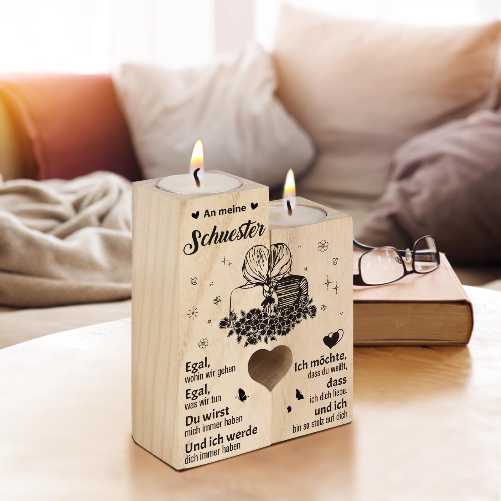 Kristall-Sonnenfänger 'To My Sister' – 37 Cm Herz Mit Gravur, Geschenk Für Schwester