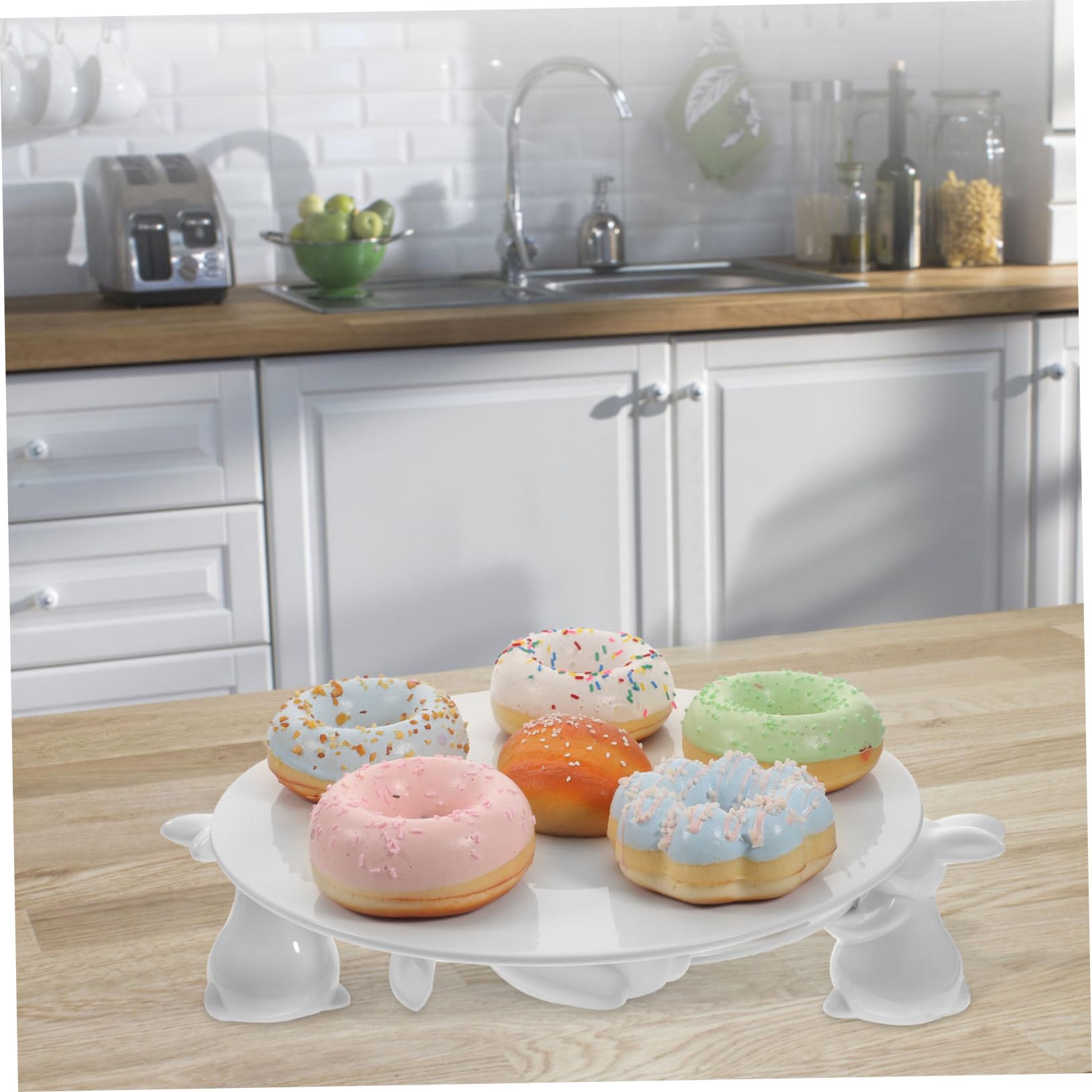 Alipis 1ensemble Plateau à Gâteau Rond Céramique Avec Décoration De Lapin Accessoire De Fête De Pâques Pour Desserts Et Fruits Pour Réunions Familiales Et Événements Festifs