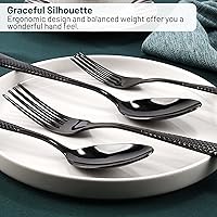 Vista 3 de Juego de Cubiertos, Juego de Cubiertos Negros Martillados de 30 Piezas para 6, Juego de Cubiertos de Acero Inoxidable Pulido Espejo para Hogar