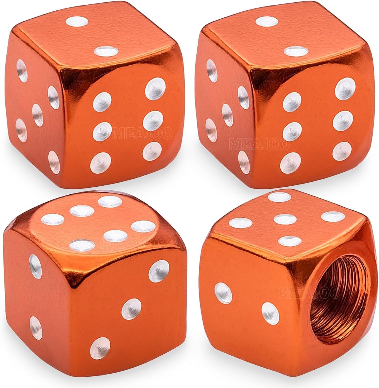 WOMGKDA 4PC Aluminium Dice Design Tire Valve Stem Caps, Universal Aluminium Alloy Dustproof Caps for Car, SUV, Truck, Motorcycle and Bicycle Wheels, Orange, 4 pcs