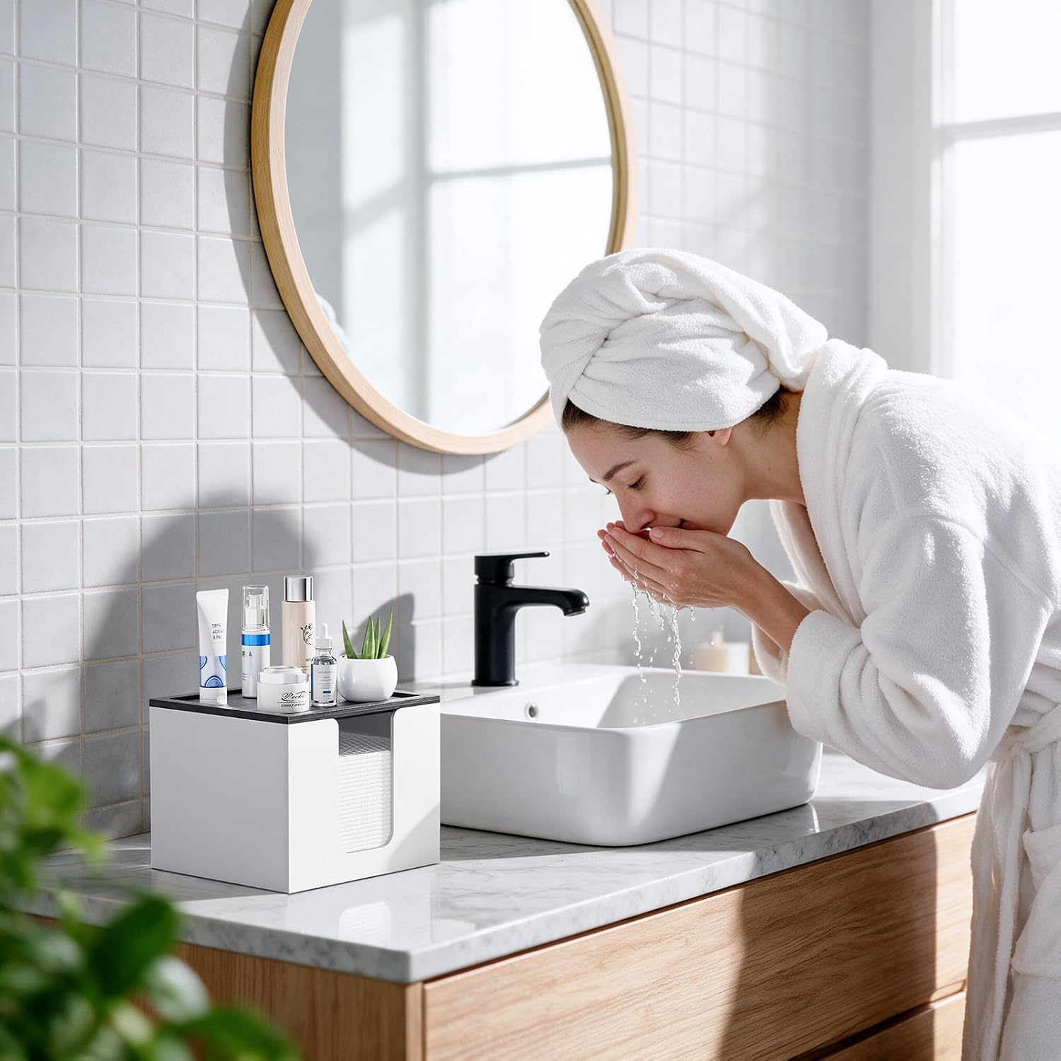 Acrylic Disposable Face Towel Holder Container for Clean Skin Club, White image 5