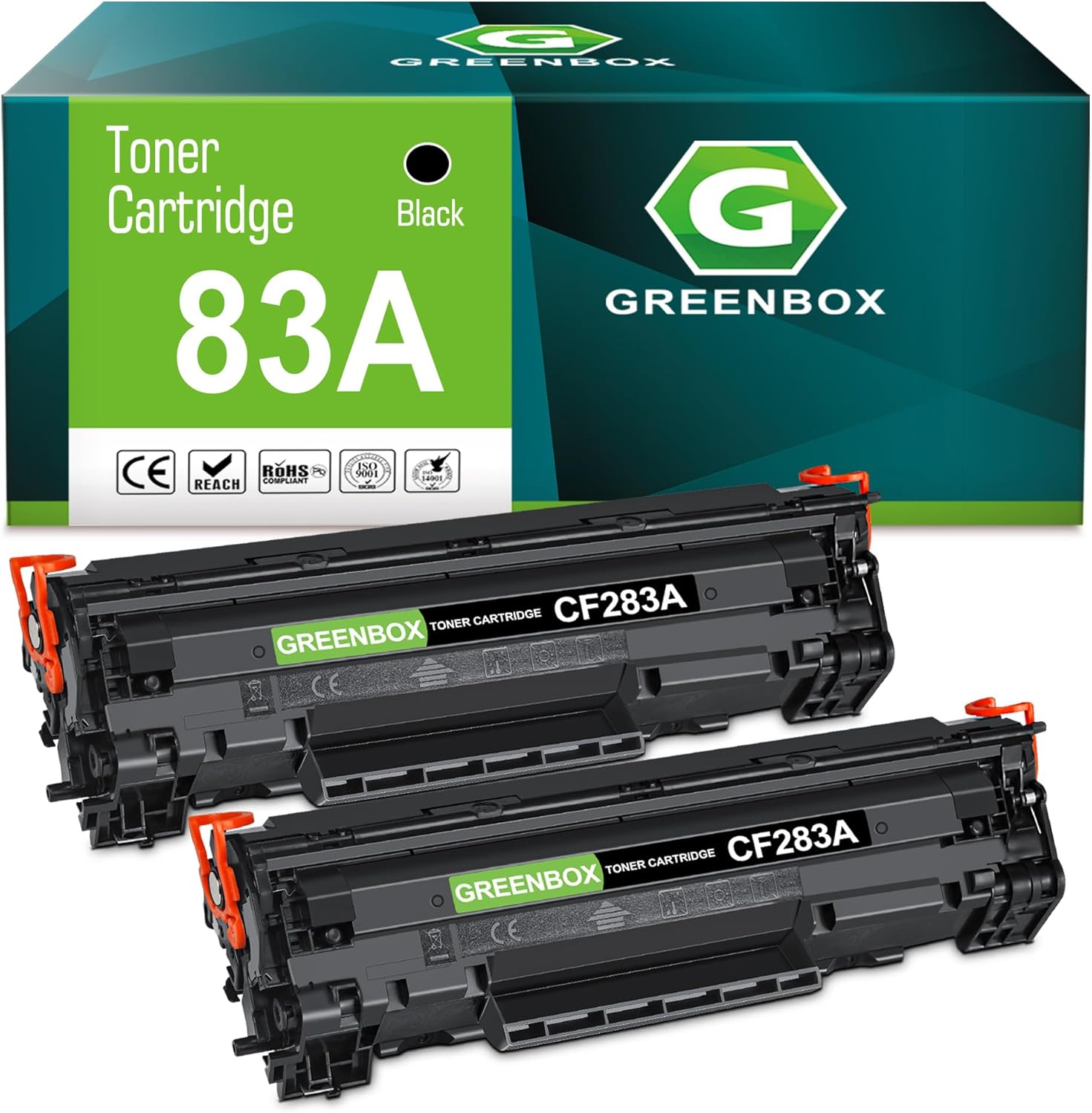 GREENBOX Compatible CF283A 83a Toner Cartridge Black Replacement for HP 83A CF283A 83X CF283X for Laserjet Pro M201dw M201n M201 M125 M125nw M127fn M127fw M225dn M225dw Printer, 2 Black CF283A Toner