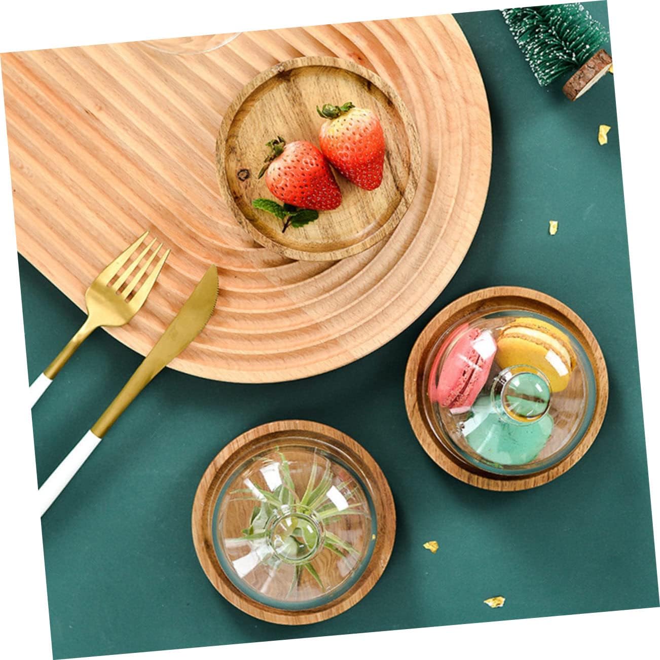 Ciieeo 3 Sets Solid Wood Glass Tray Baking Display Small Mini Cake Tray Fruit Dish Dessert Plate Snack Containers Snack Tray Breakfast Plate Food Containers Cake Plate Coffee Wooden