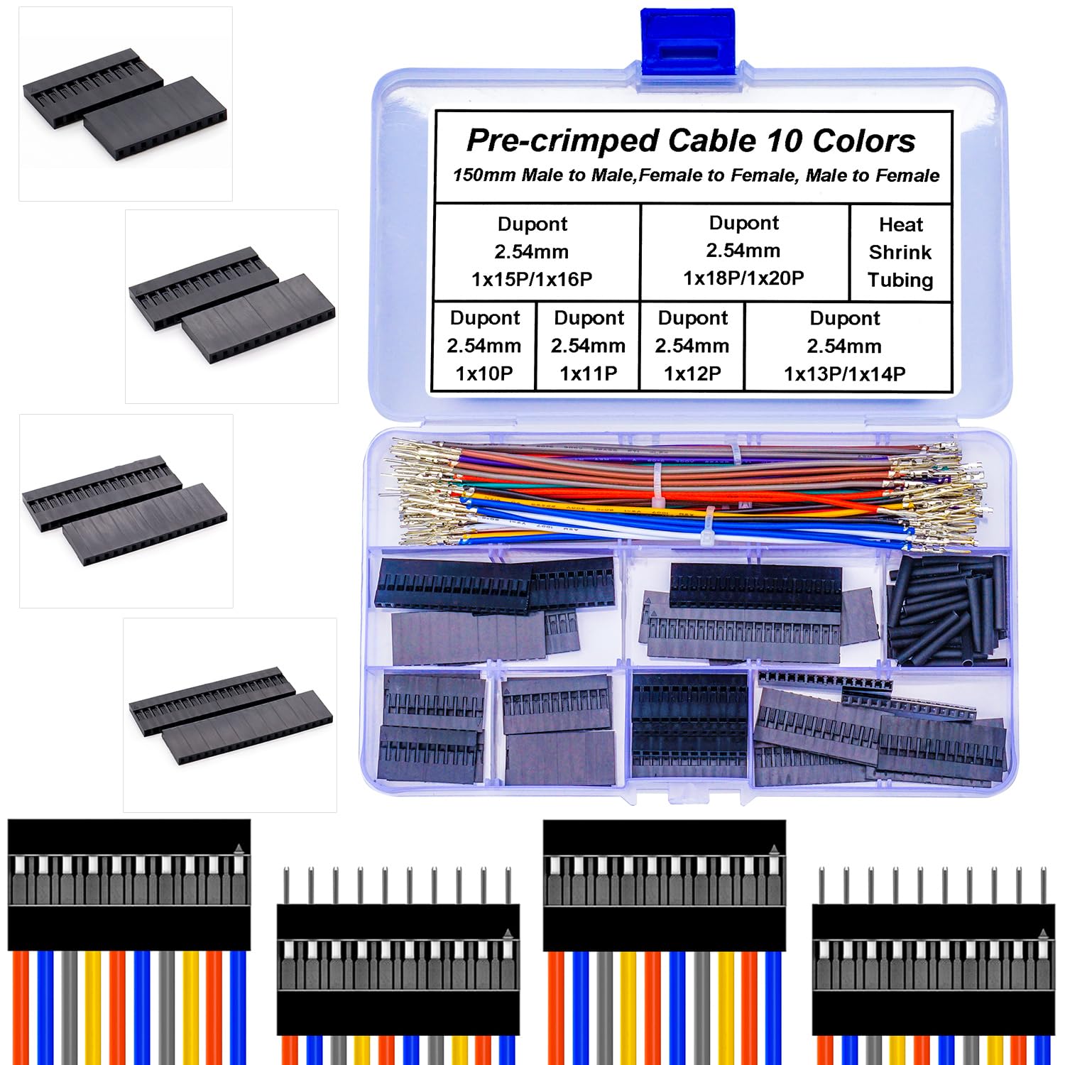 Yoeruyo Compatible with Dupont 2.54mm Connector Cable, 1 Row 10P 11P 12P 13P 14P 15P 16P 18P 20P with 22AWG Pre-Crimped Female to Female,Male to