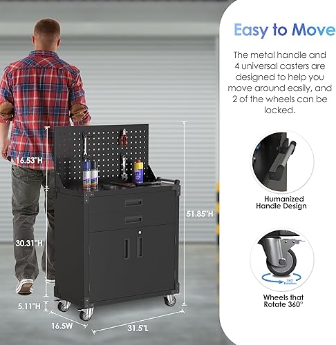 Miniatura 155 de Armario de almacenamiento de metal con tablero de clavijas de 31.5 x 31.5 x 16.5 pulgadas, armario de almacenamiento de acero con cerradura con 5