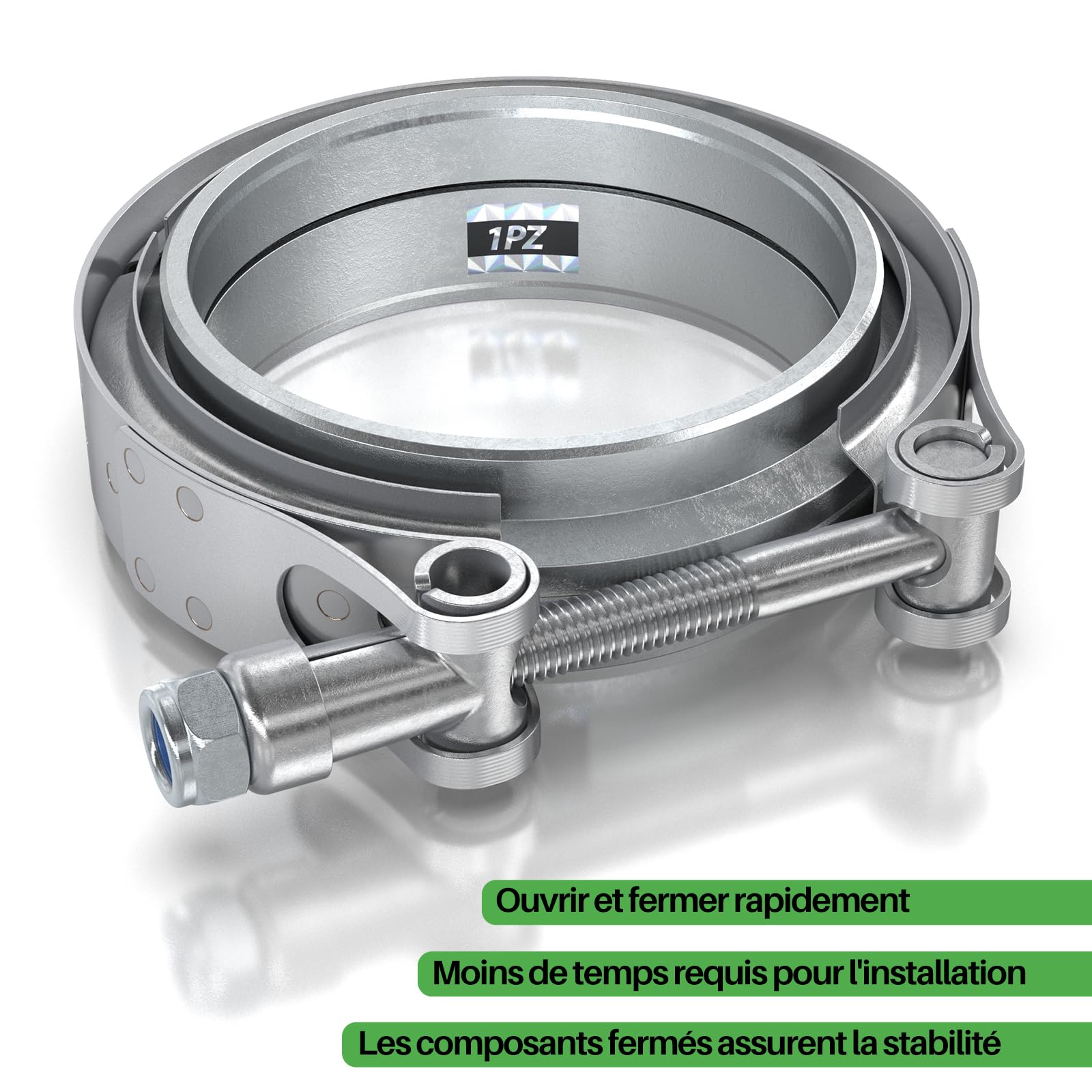 1PZ FR7-FC1 Kit de Bride de Serrage en V-bande 3.0 pouces (76.2 mm) en Acier Inoxydable, V-Clamp pour Tuyau d'Echappement, Compatible avec Turbos, Ensemble de Colliers Universels (2 pièces)
