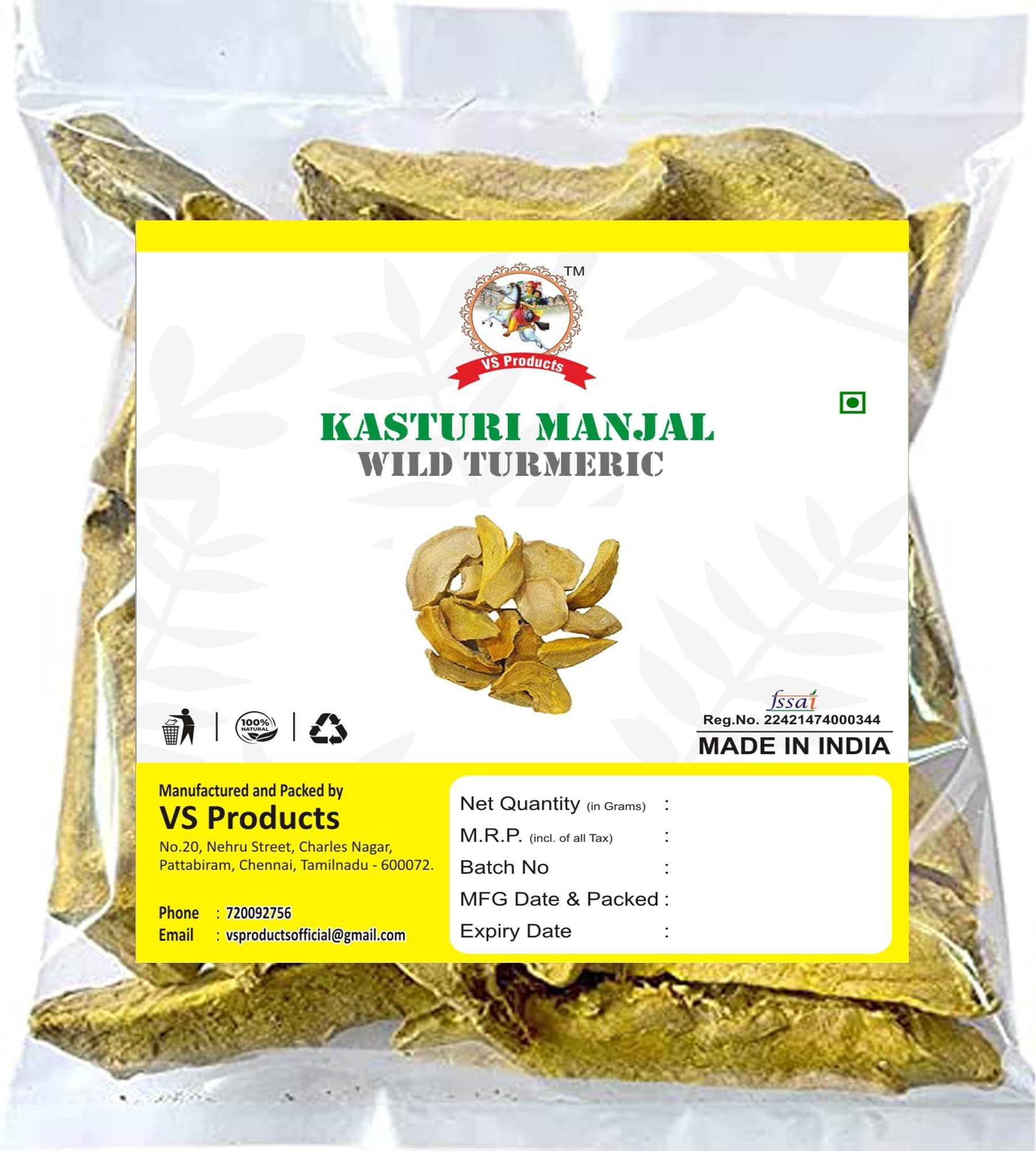VS ProductsOrganic Pure Kasturi Manjal Wild Turmeric | Kasthuri Haldi | Kasturi Turmeric For Skin Care Face Pack, 800g