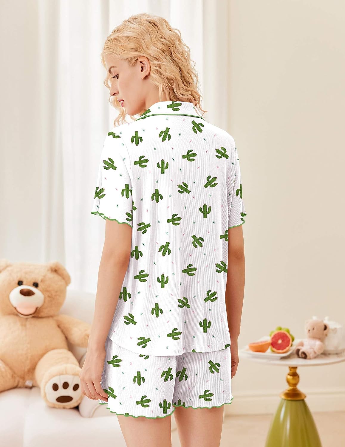 Ekouaer Button Up Pajamas for Women Set Ribbed Knit Pjs 2 Piece Lounge Set image 2