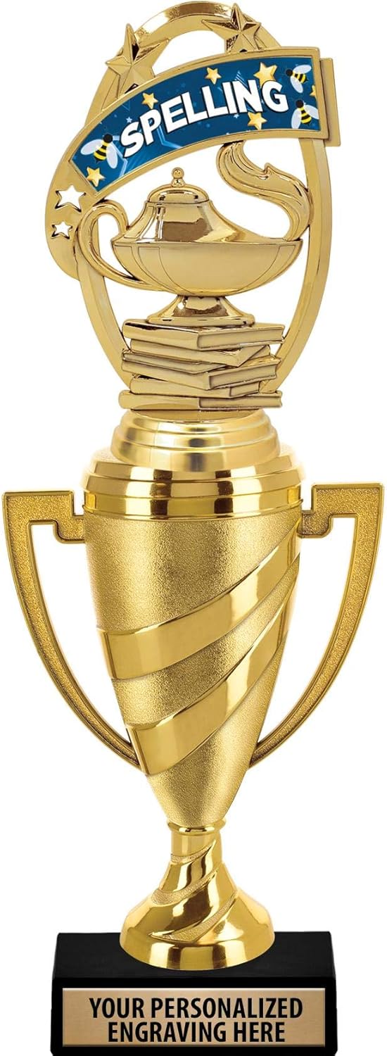 Crown Awards Spelling Bee Trophy, 14" Gold Cup Spelling Bee Trophies with Free Personalization