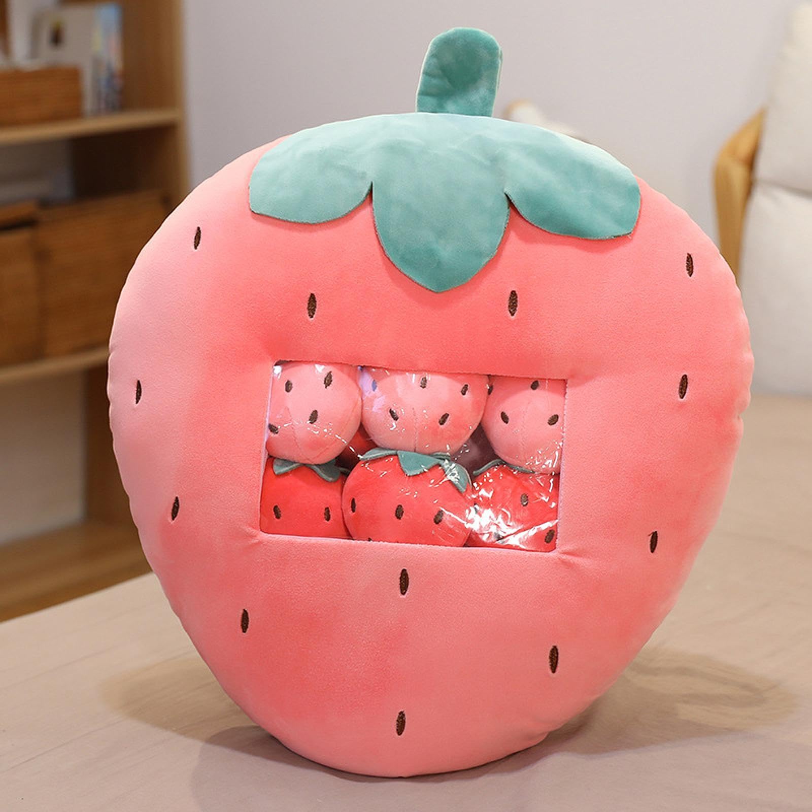 Plüschpuppenkissen, Stofftier, Kinderzimmerdeko mit Kleiner Puppe, Snack Plüschkissen, Lebensmittelspielzeug für Kinder, Erwachsene Und Jugendliche, G, Erdbeere