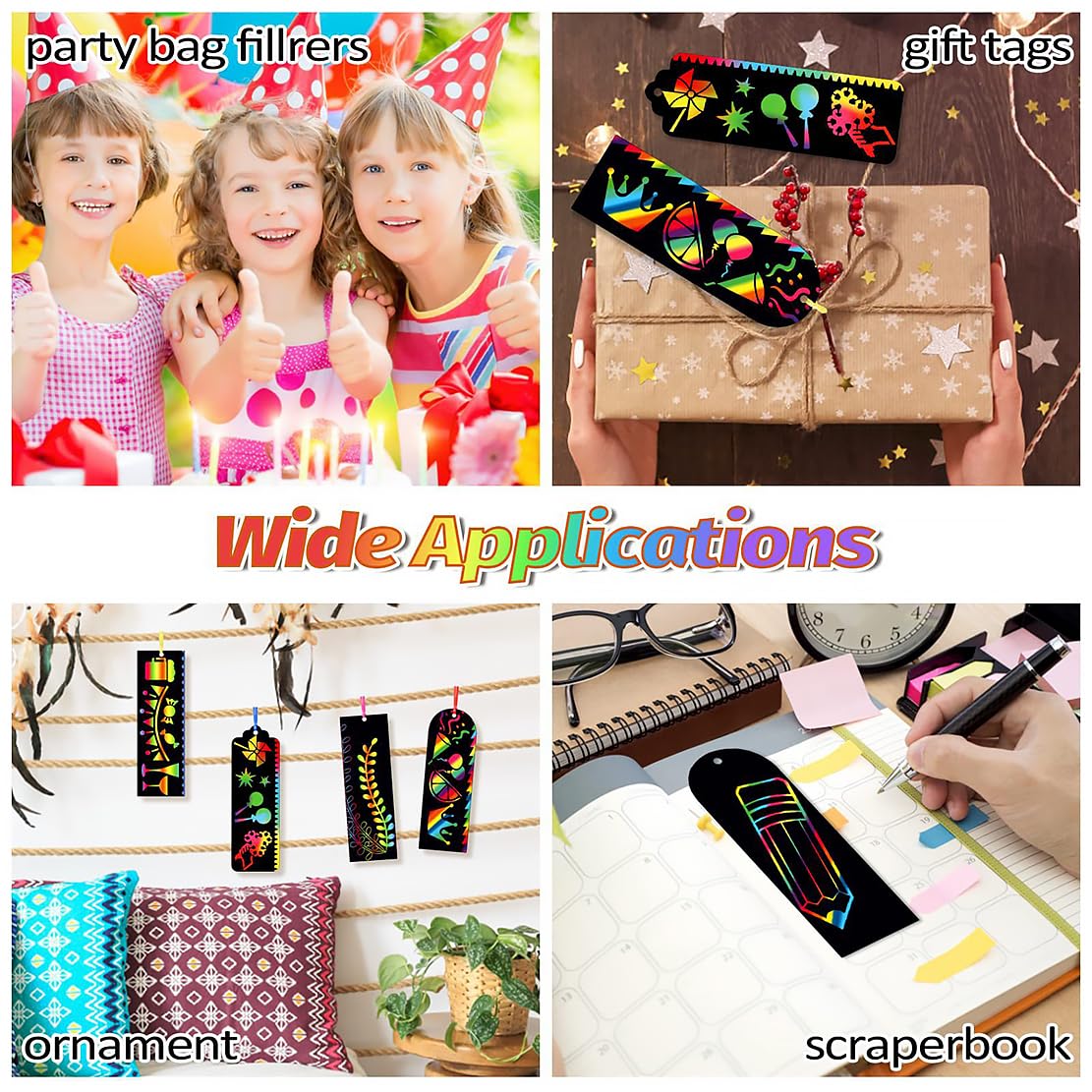 QNCIGER 24 Pcs 3 Style Magic Scratch Rainbow Bookmarks for Kids Students Party Favor Scratch Paper DIY Bookmarks with Scratching Tools Satin Ribbons for Classroom Activities - Image 9