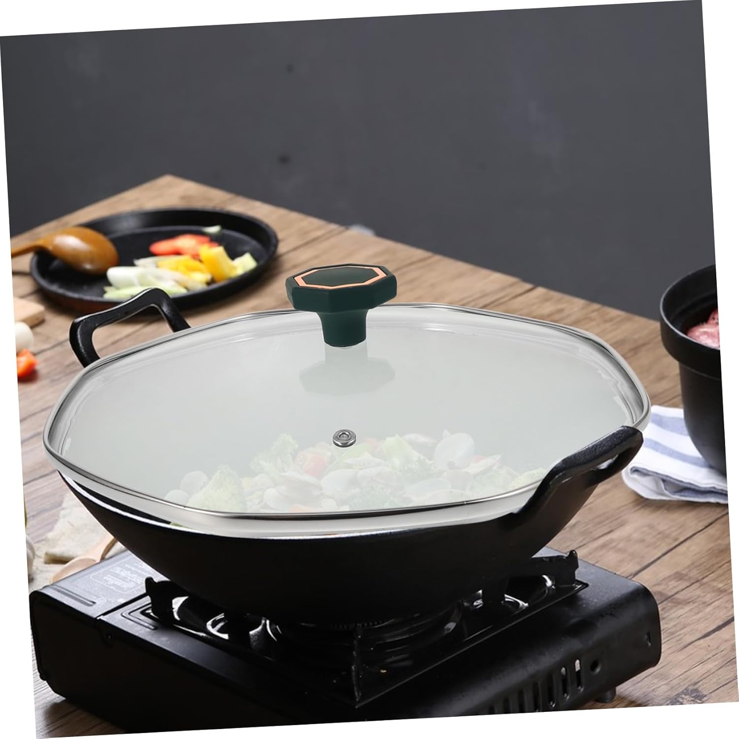 IMIKEYA 30cm Tempered Glass Lid for Wok Stir Fry Pans and Cooking Pots – Universal Fit Non-Stick Cover for Milk Pans and Heavy-Duty Cookware