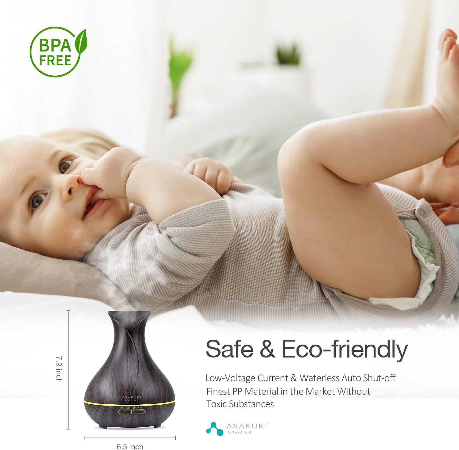 ASAKUKI 4L Humidifiers with Essential Oil Diffuser, Quiet with 7 Color Nightlight, Easy to Clean