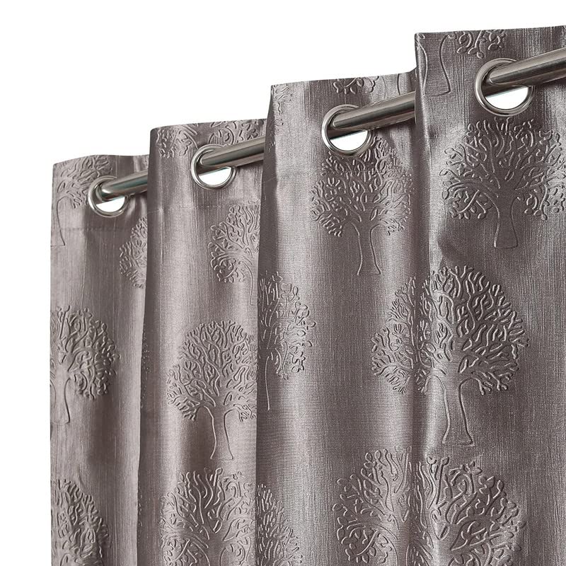 skirmish heavy polyester 5ft curtain drape for window punching tree pattern| eyelets panels | room darkening curtains for home & office, pack of 1, 5feet, silver