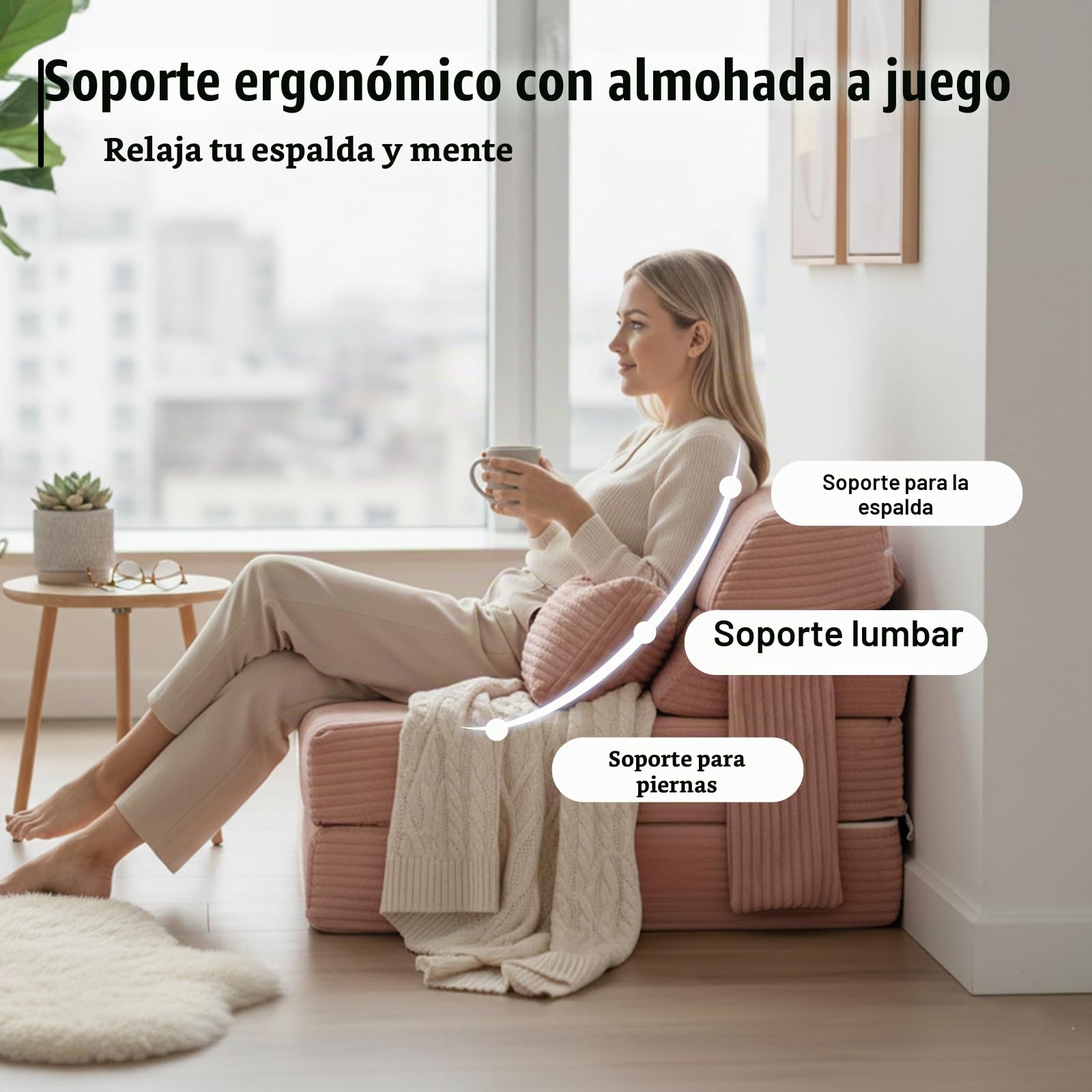 Sofá cama plegable con almohada, silla convertible de pana, cómodo colchón futón para adultos, silla plegable para sala de estar, dormitorio, color rosa