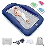 Sleepah Inflatable Toddler Travel Bed Portable Kids Air Mattress Set w Safety Rail Guards for Kids & Toddlers - Includes Pump, Carry Case, Pillow & More - Perfect Transitional Cot Coral (Grey)