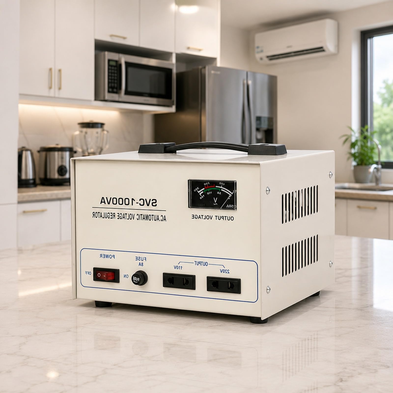 Regulador de Voltaje Automático Alta Precisión Estabilizador 110V/220V | Convertidor de Voltaje Entrada 160V-240V Protección Segura Continua para Electrónica PC TVs y Refrigeradores(1000VA)