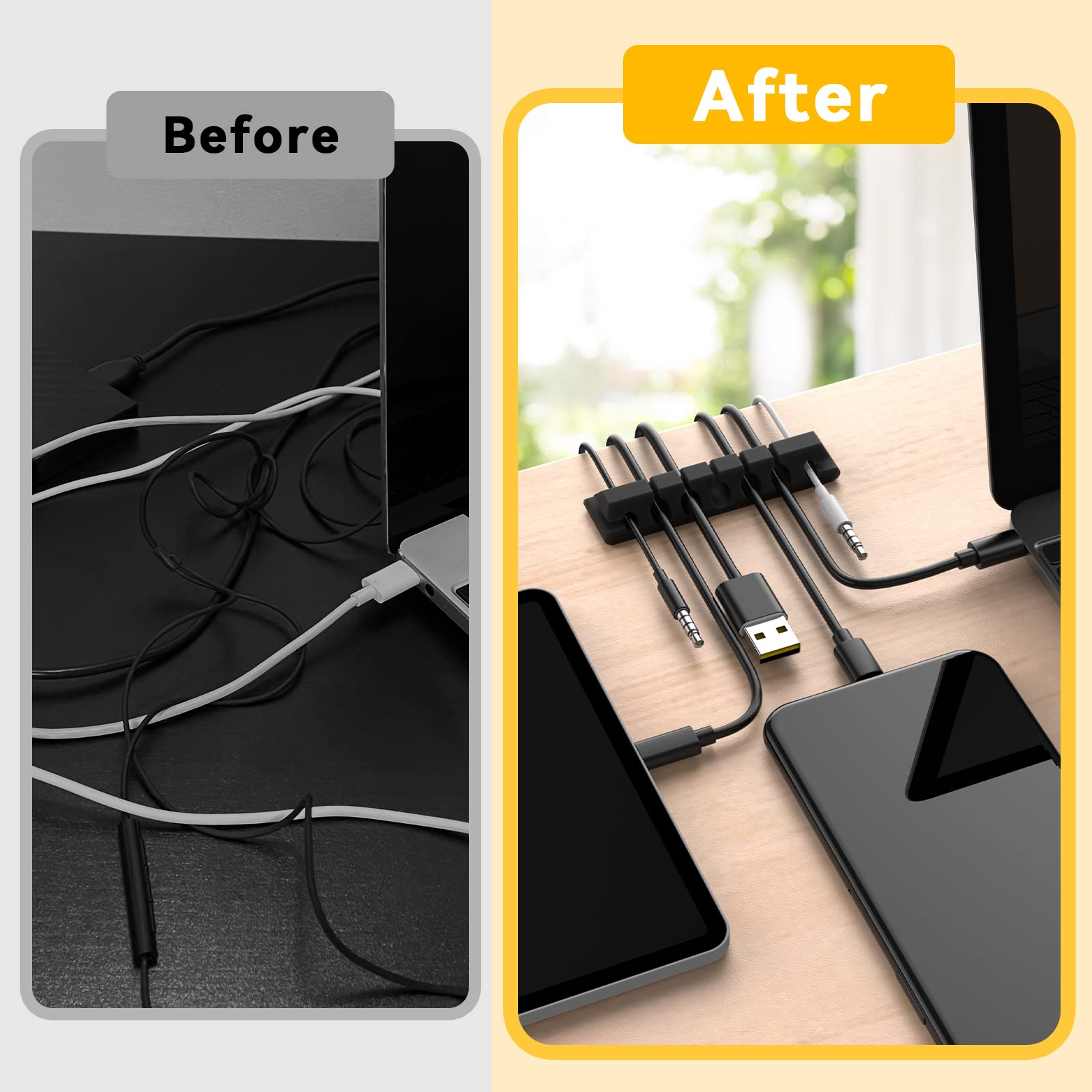 Clip per cavi, 5 pezzi, organizer per la gestione dei cavi, ganci adesivi per scrivania, cavo di alimentazione, cavo di ricarica USB, caricatore, ufficio e utenti privati (grigio, 1 1 3 5 7 prese