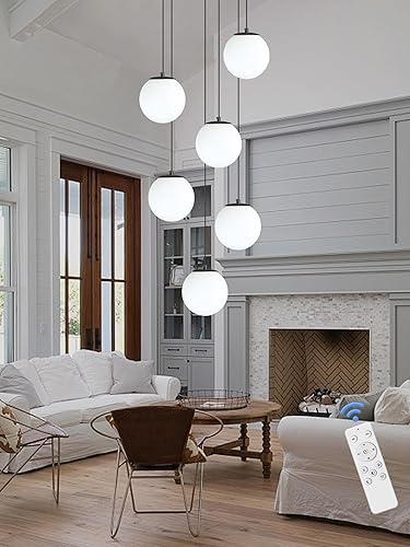 Miniatura 171 de Escalera LED de 10 luces LED moderna con globo de cristal, lámpara colgante grande para techos altos, accesorios de iluminación de entrada, villas y