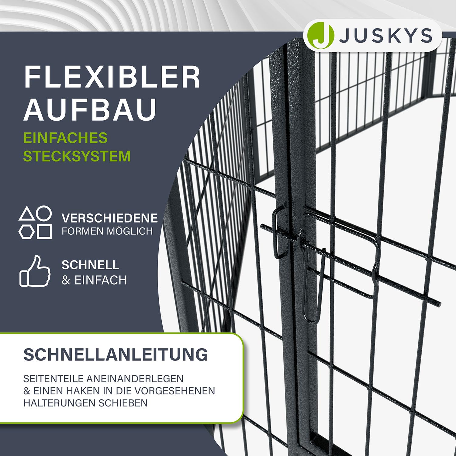 Juskys Welpenauslauf Plus 160x160x80 cm - Welpenlaufstall 8-teilig aus Metall - Freigehege mit Tür - Welpengitter für Hunde, Hasen & Kleintiere