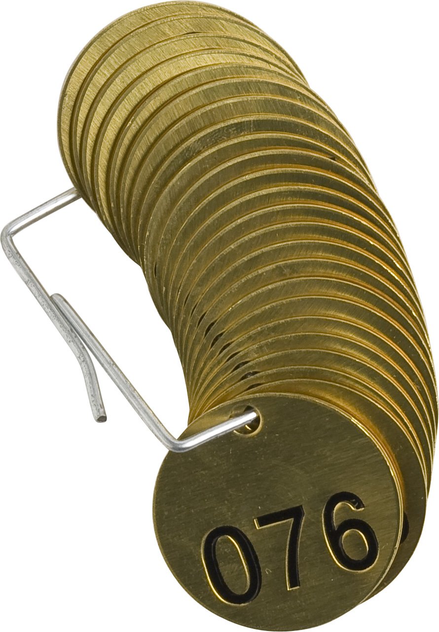 Brady 232071 1/2" Diameter Stamped Brass Valve Tags, Numbers 176-200, Legend "(Blank)" (25 per Package)
