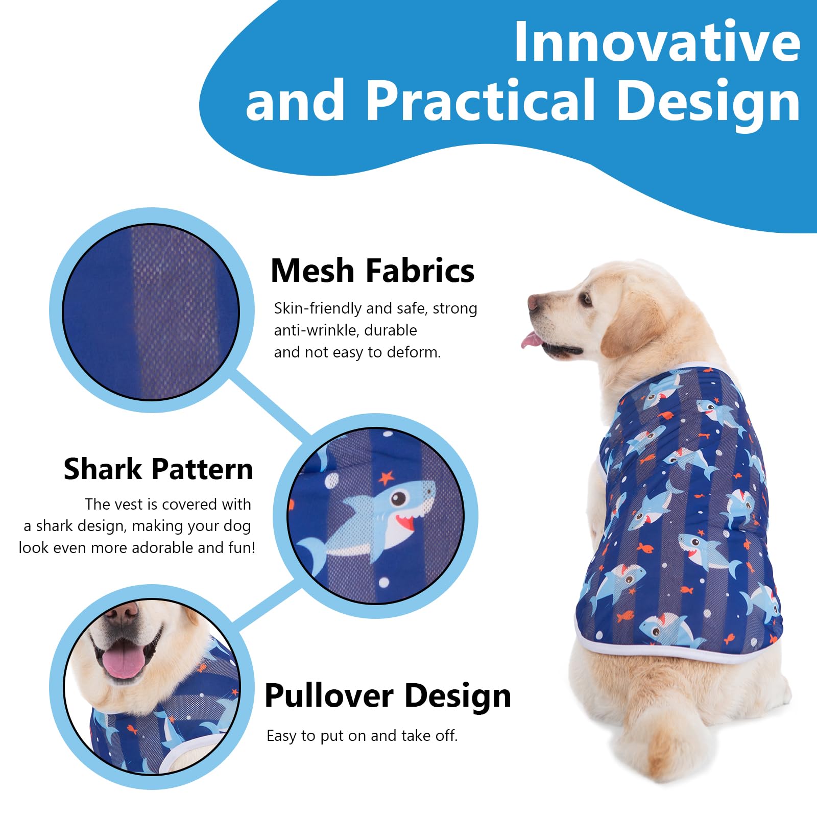 Hunde T-Shirt Mit Hai-Muster - Atmungsaktiv & Schnelltrocknend Für Sommer