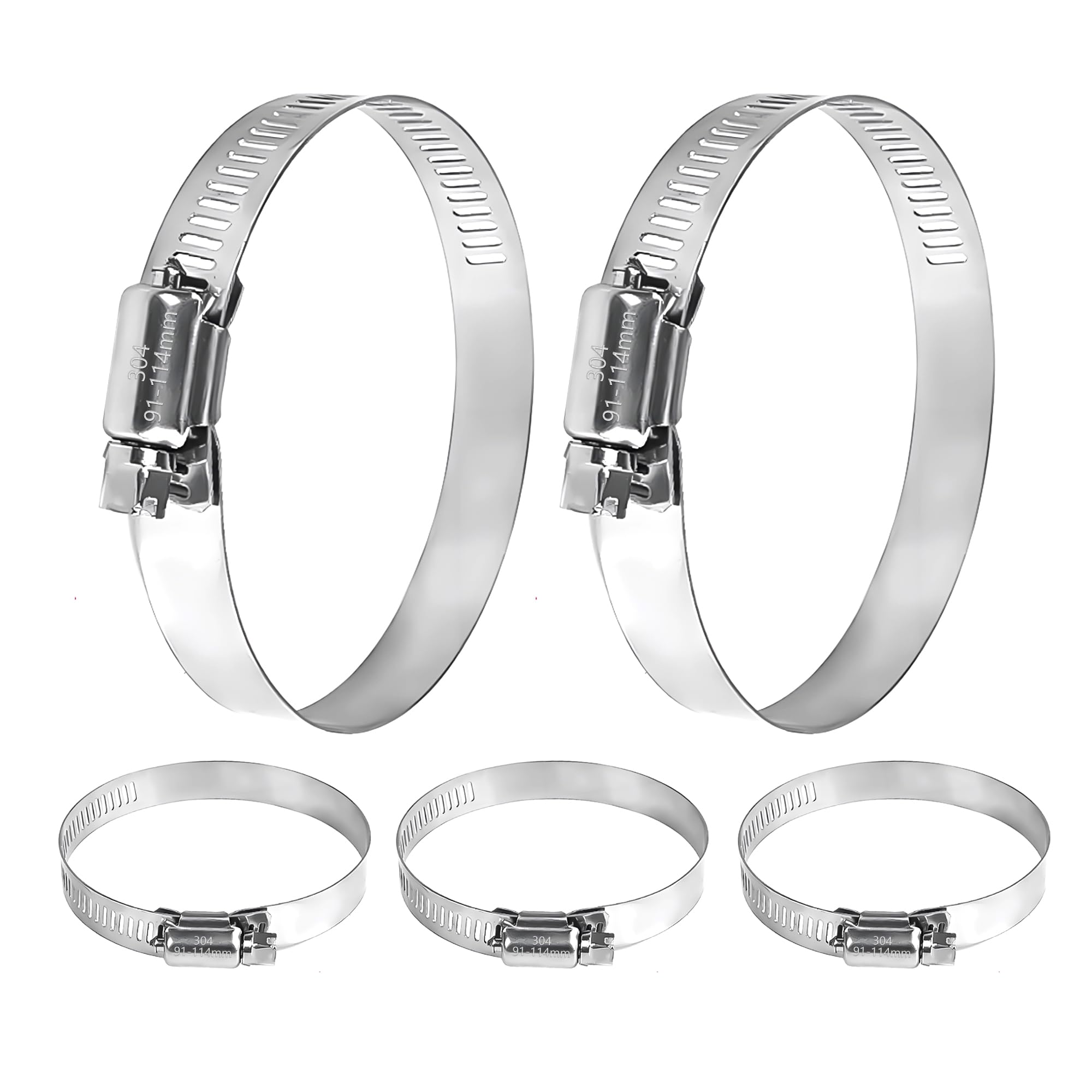 WEDEHE 5 Pcs Hose Clips, Adjustable Large Hose Clamp 304 Stainless Steel, 91-114mm Range Pipe Clips