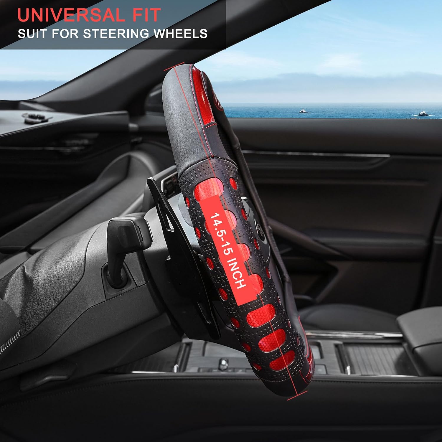 Valleycomfy PU Leather Steering Wheel Cover for Women and Men,Anti-Slip Finish Universal 14.5-15 Inch for Medium Size Auto Car,Red