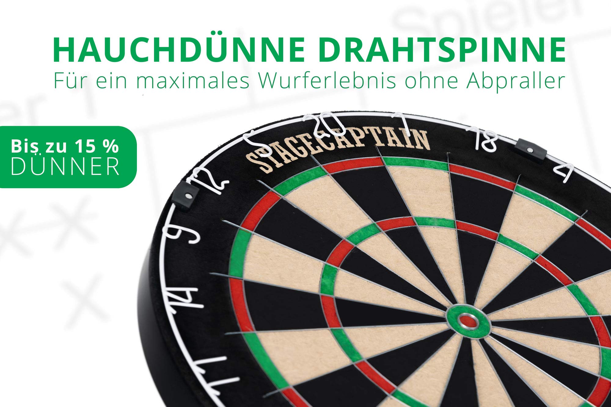 Stagecaptain DBS-1715 Bullseye Pro Cible de Fléchettes Complète - Steeldarts en Sisal, Tapis Caoutchouc, Support réglable, 6 fléchettes, 4 Sets de Flights - Or.