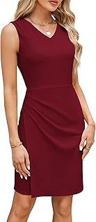 Women Wear to Work Sleeveless V-Neck Ruched Bodycon Wrap Office Party Cocktail Pencil Dresses