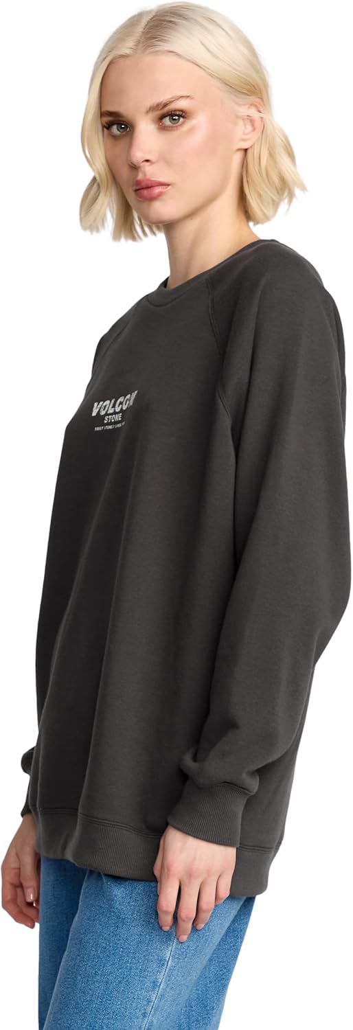 Volcom Women's Boyfriend Crew Fleece Sweatshirt – Raglan Sleeve Boyfriend Fit Crewneck