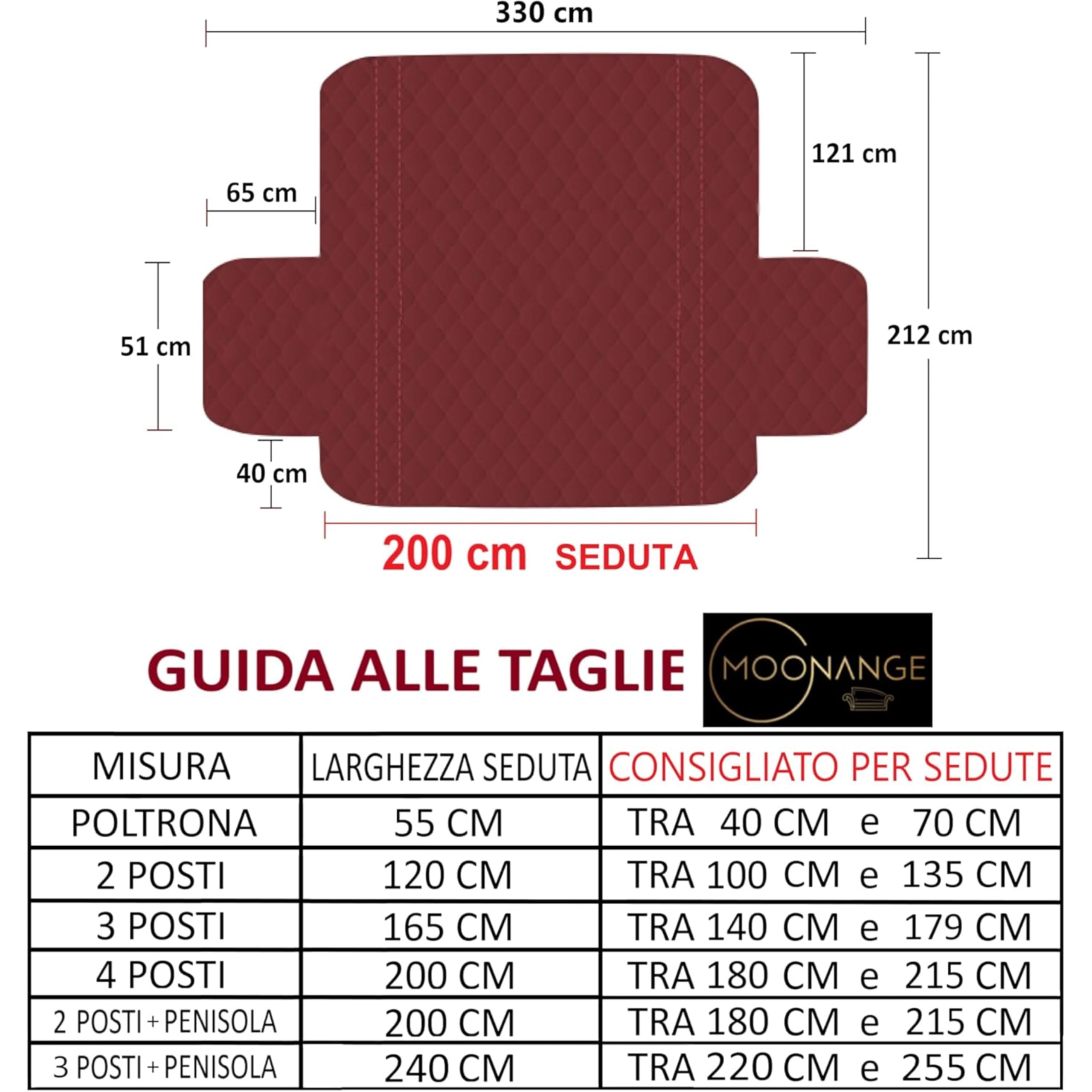 Moonange - Copridivano 4 Posti - Copridivano con Braccioli - Seduta 200 cm - Impermeabile - Reversibile - Antiscivolo - Antimacchia - Antigraffio - Antipelo - Copridivano moderno - Tortora