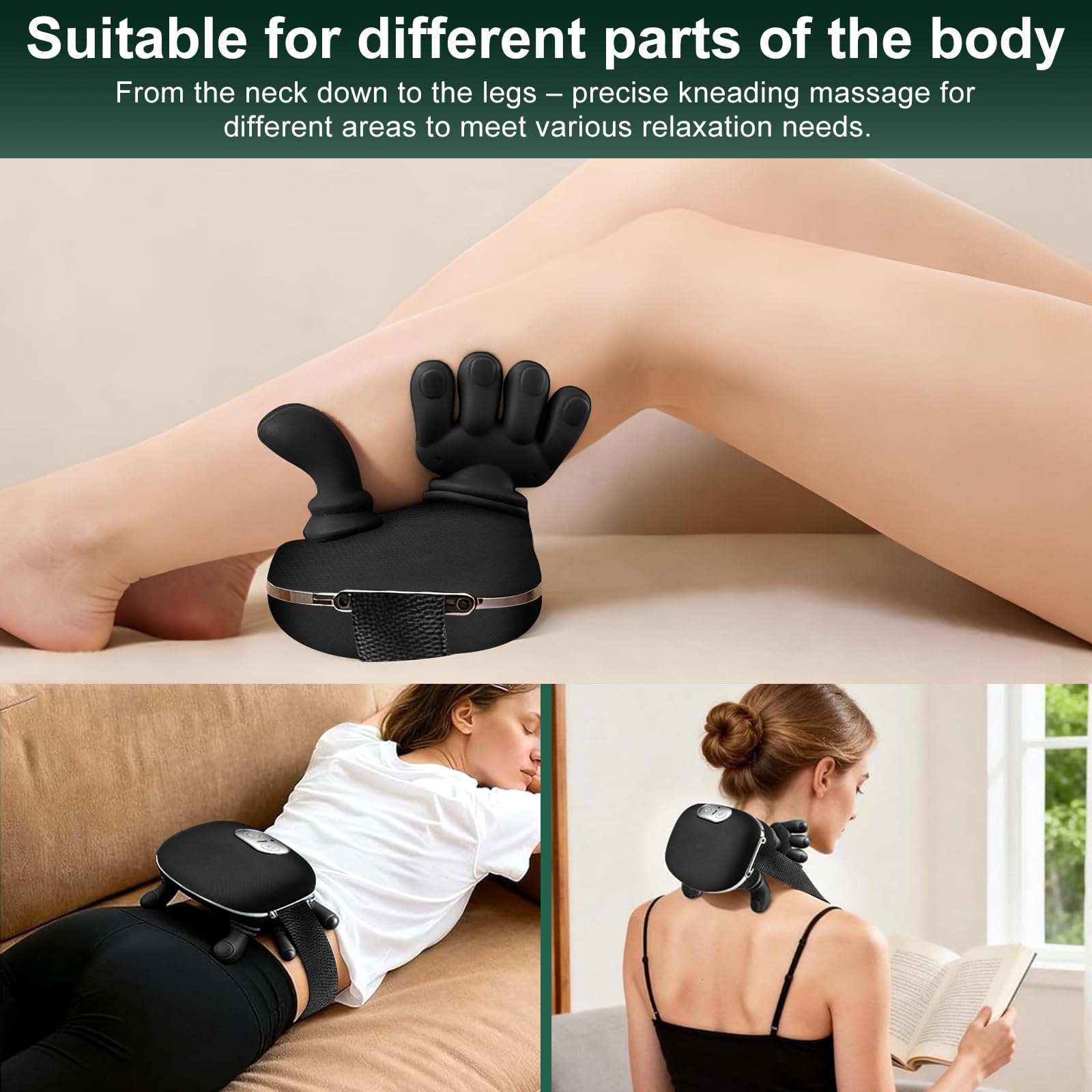 Massaggiatore Cervicale 4D Senza Fili con Calore, 3 Livelli Intensità & 2 Temperature, Allevia Dolori Collo e Spalle, Ricaricabile USB-C, Massaggiatore per Casa, Ufficio, Viaggio (Nero)
