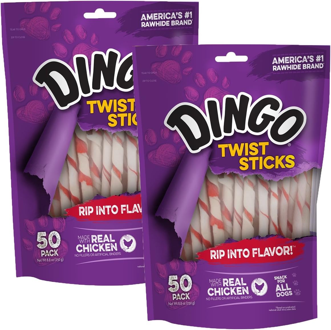 Dingo Twist Treat Sticks - Chicken-Filled Rawhide Chews
