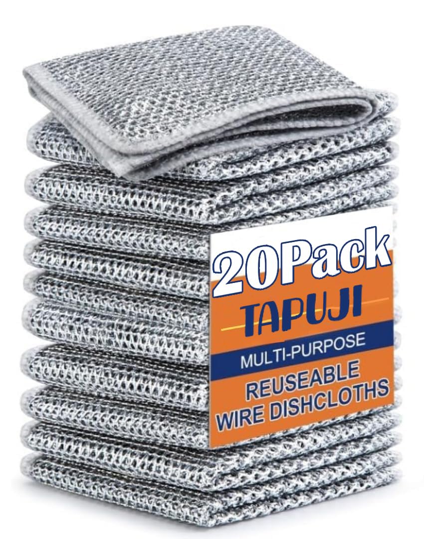 TAPUJI Pack of 20 Multipurpose Wire Dishwashing Rags for Wet and Dry Stainless Steel Scrubber Non-Scratch Wire Dishcloth for Washing Dishes Sinks Counters Easy Rinsing Machine Washable (B0DHPSKGR3) Amazon Price History, Amazon Price Tracker