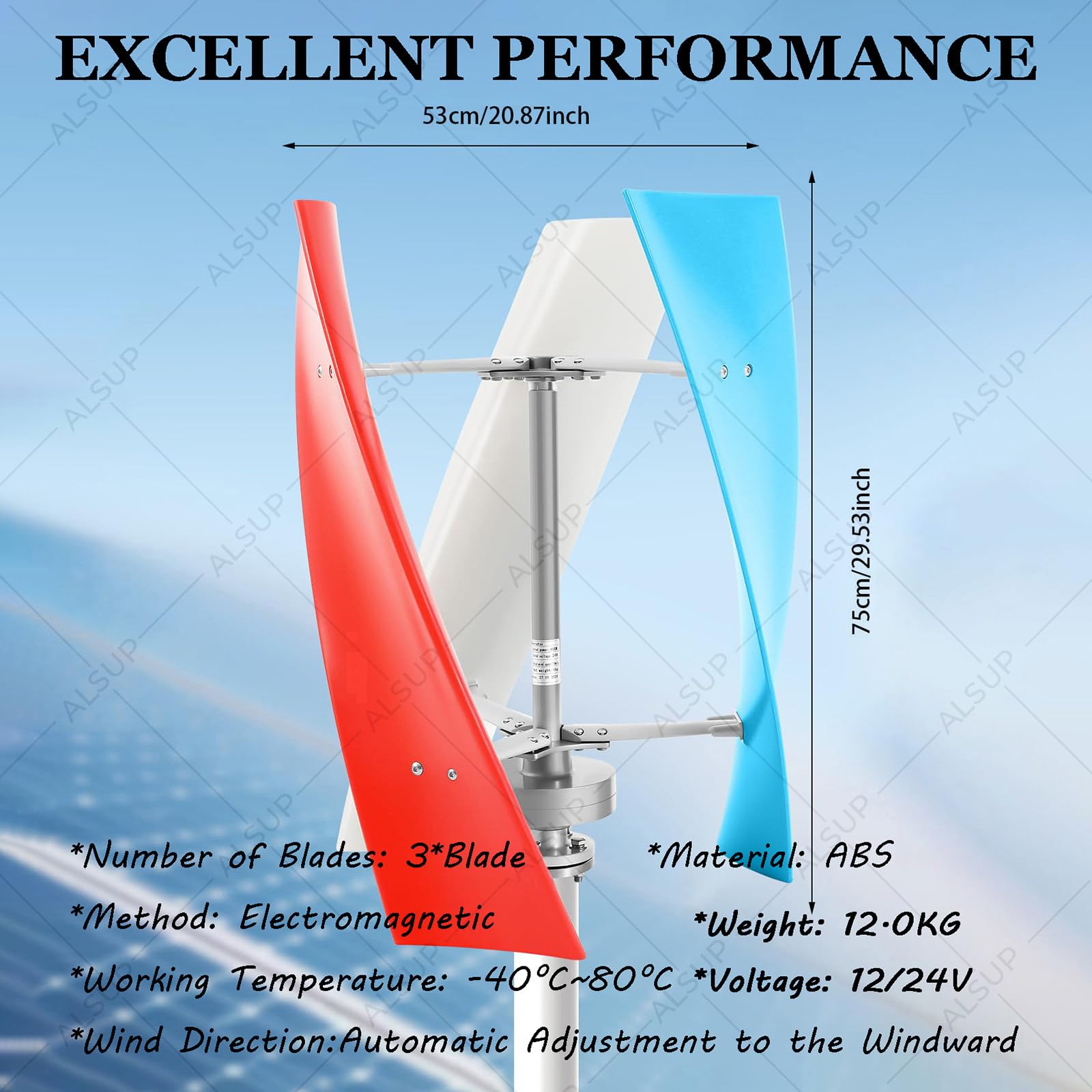 400W Vertikale Helix Windkraftanlage Generator 12V DC, 3 Blätter Elektromagnetisches Bremssystem für Pavillons, Kabinen, Marine Industrie Energie