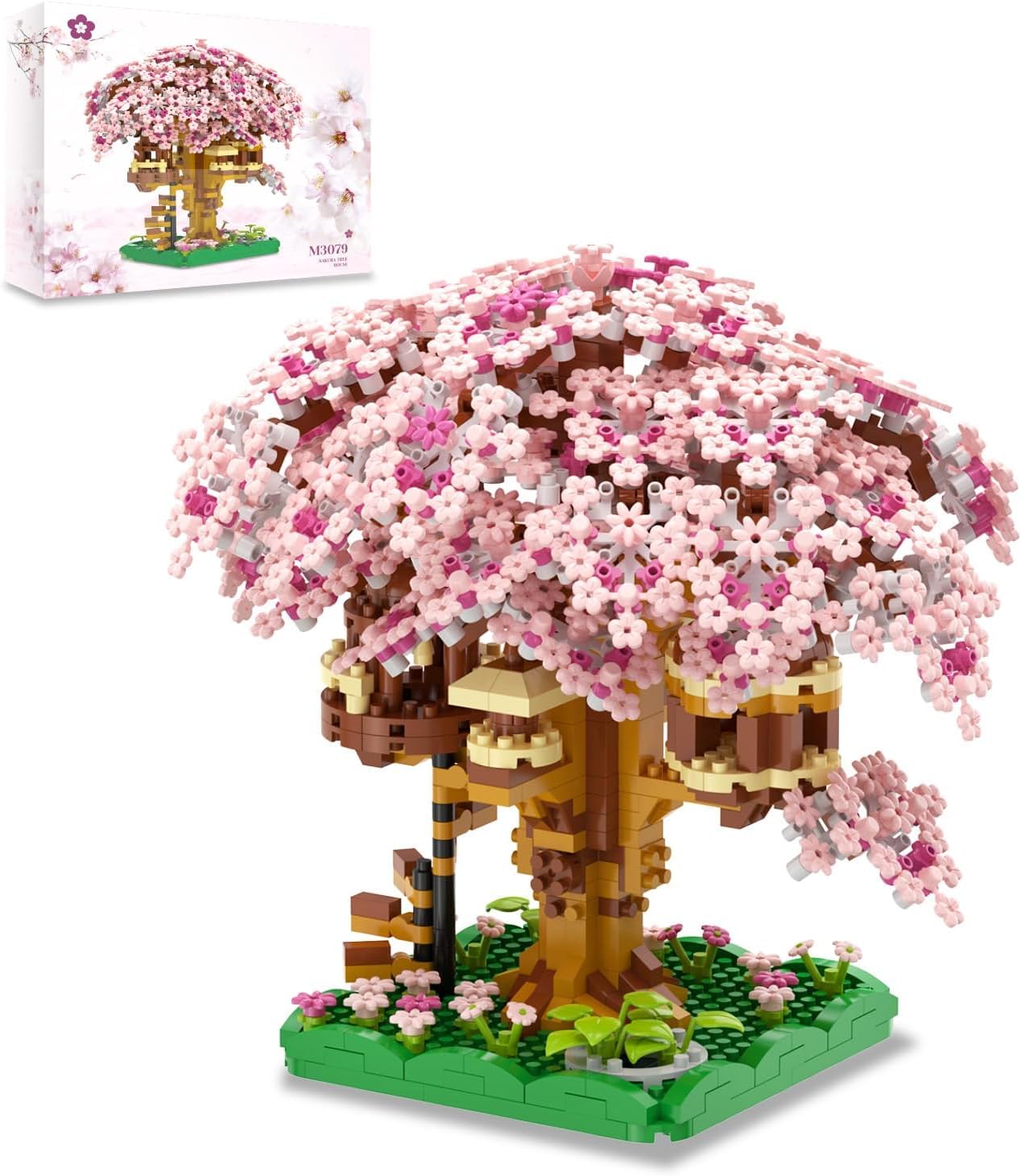 Cherry Blossom Tree House Building Set, 1113+ PCS Japanese Sakura Bonsai Mini Blocks for Ages 14+ | Kawaii Collectible Home Décor | 1 Year Manufacturing Warranty [Pink]-image-30