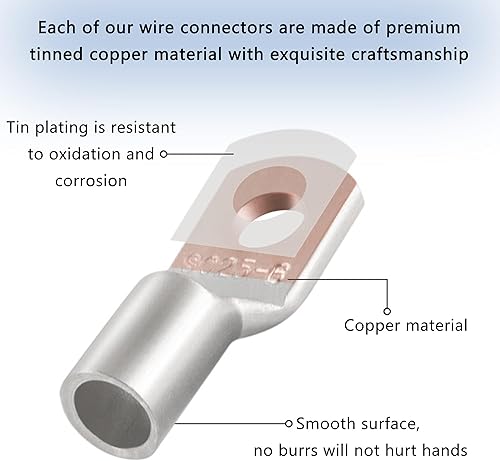 Miniatura 6 de Juego surtido de 60 terminales de alambre de cobre estañado, conectores de cable de calibre 10-4, terminales de batería de repuesto automotriz