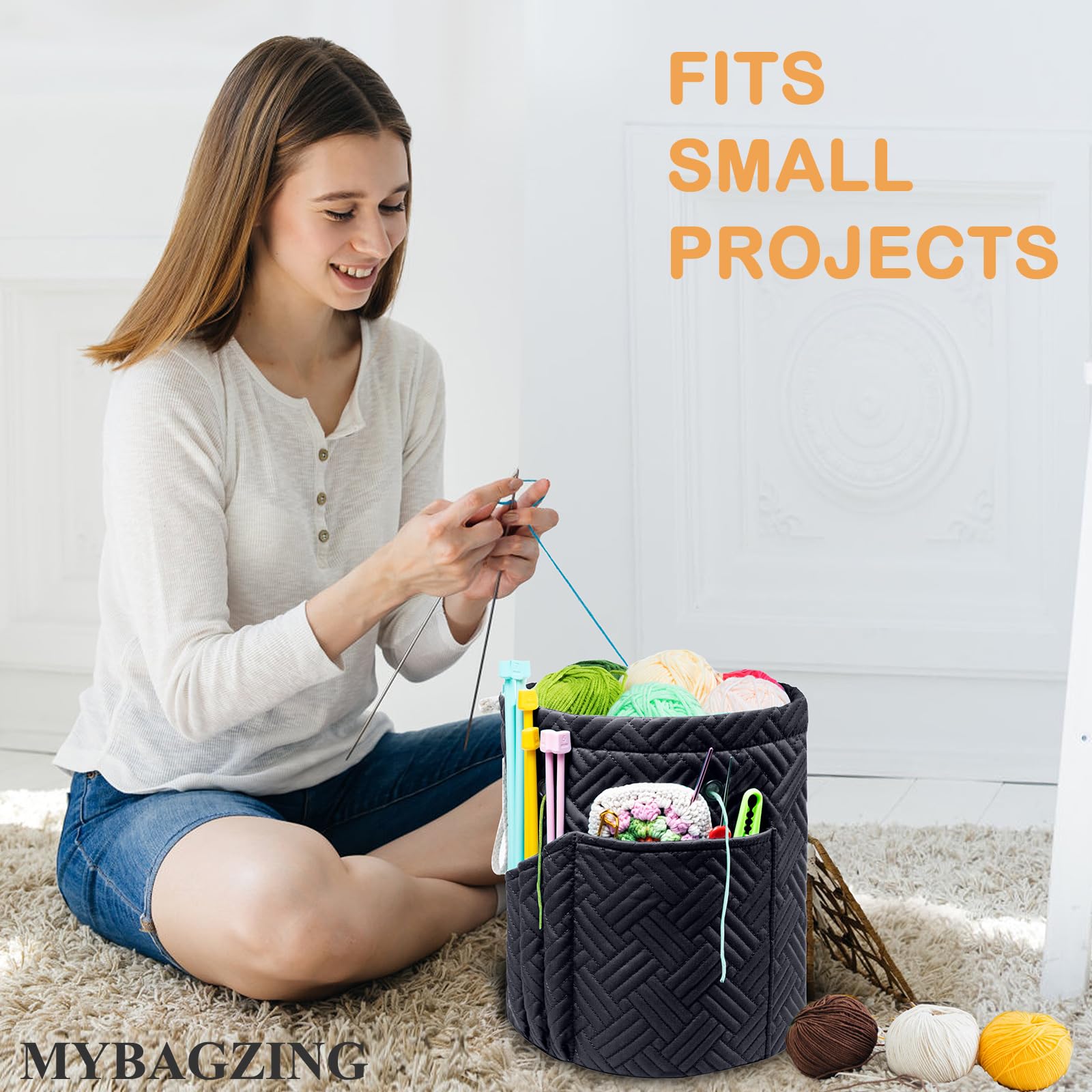 MYBAGZING Bolsa de Hilo, Organizador de Bolsas de Ganchillo pequeño, Bolsas de Almacenamiento de Hilo con cordón para Ganchillo, Bolsa de Tejer para Principiantes de Ganchillo, Soporte para Hilo,