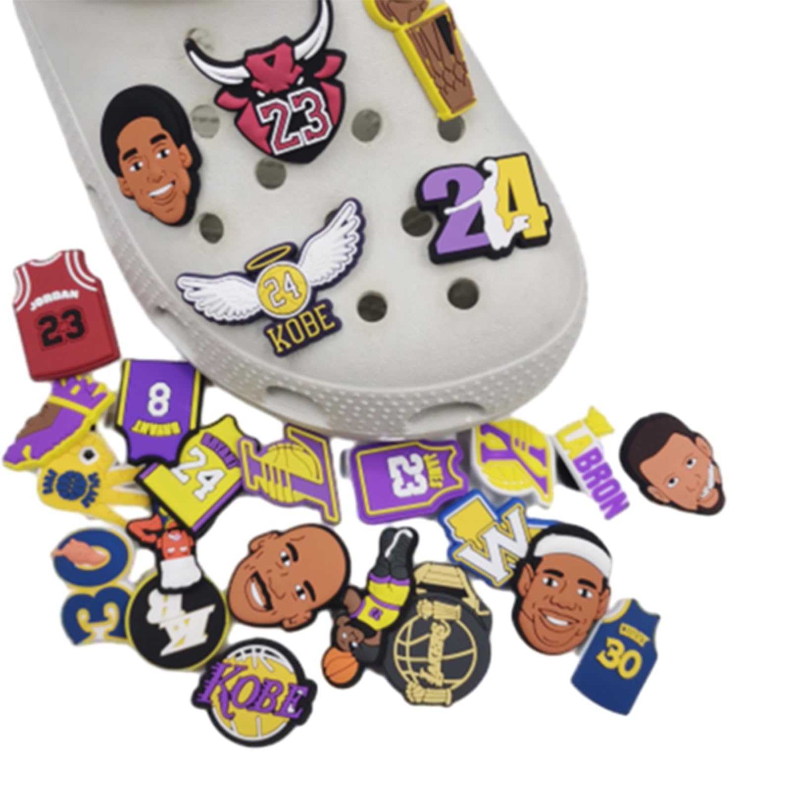 Shoe Charms Crocs,20 Piezas PVC Adornos de Zapatos,DIY Cartoon Baloncesto Decoración de Zapatos Caricatura Accesorios para Bricolaje Decoraciones Zueco Sandalias Pulseras Niños Adultos,Basketball