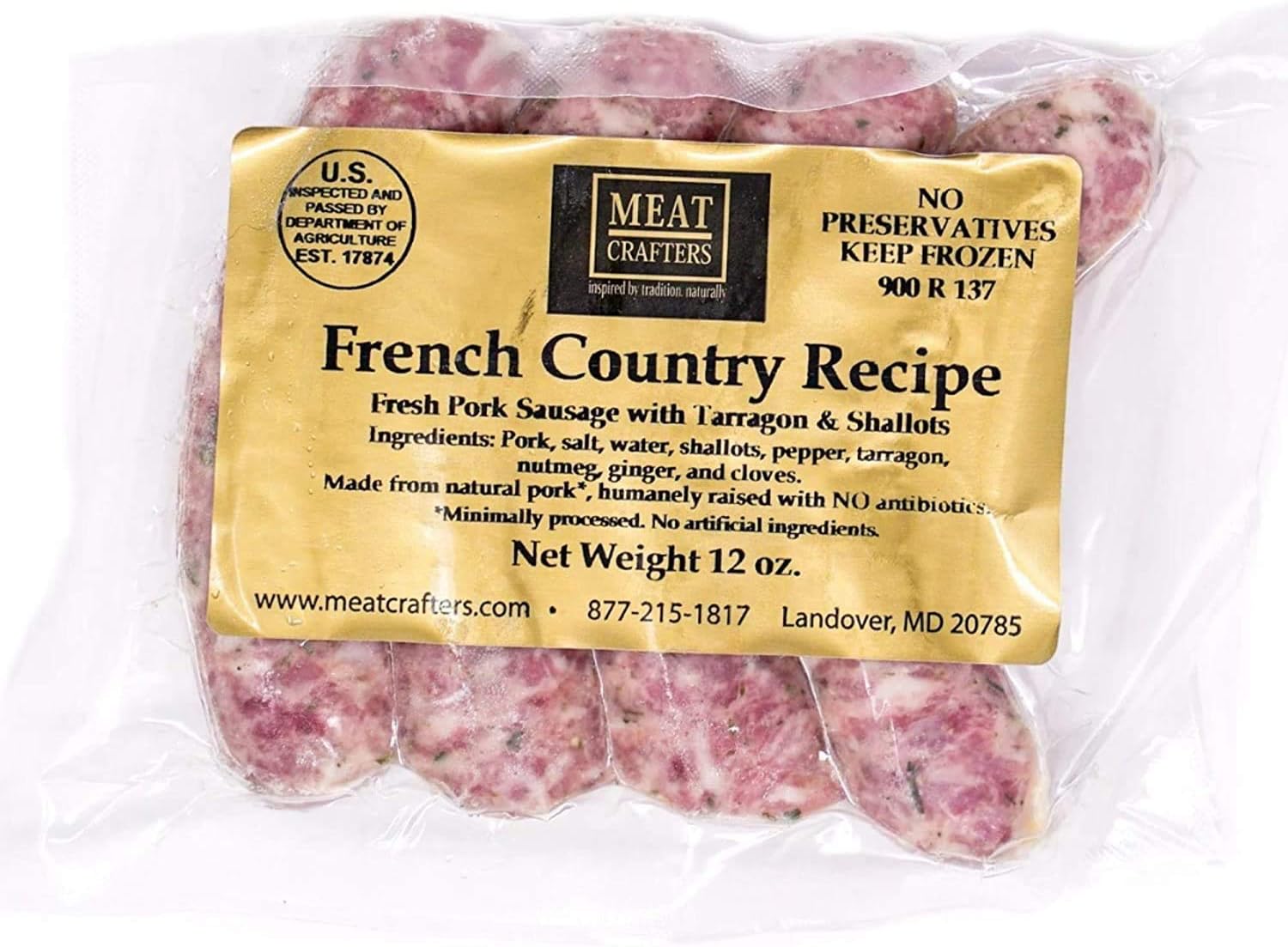 MeatCrafters French Country Pork Sausage, Minimally Processed, No Artificial Ingredients, 12oz (4-Pack, 16 Total Links)