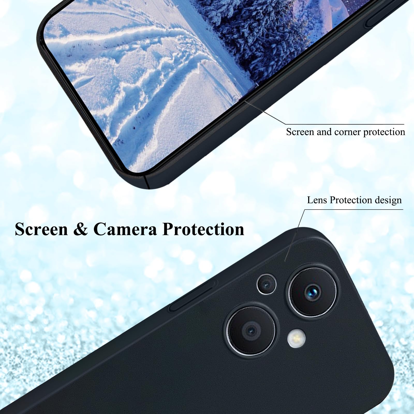 Yarxiawin Custodia per Oneplus Nord N20 5g, Duro Copertura per OPPO Reno 8 Lite 5g Cover Antiurto Rigida Rosa Elegante Leggero Sottile Case Anti-impronta (Nero