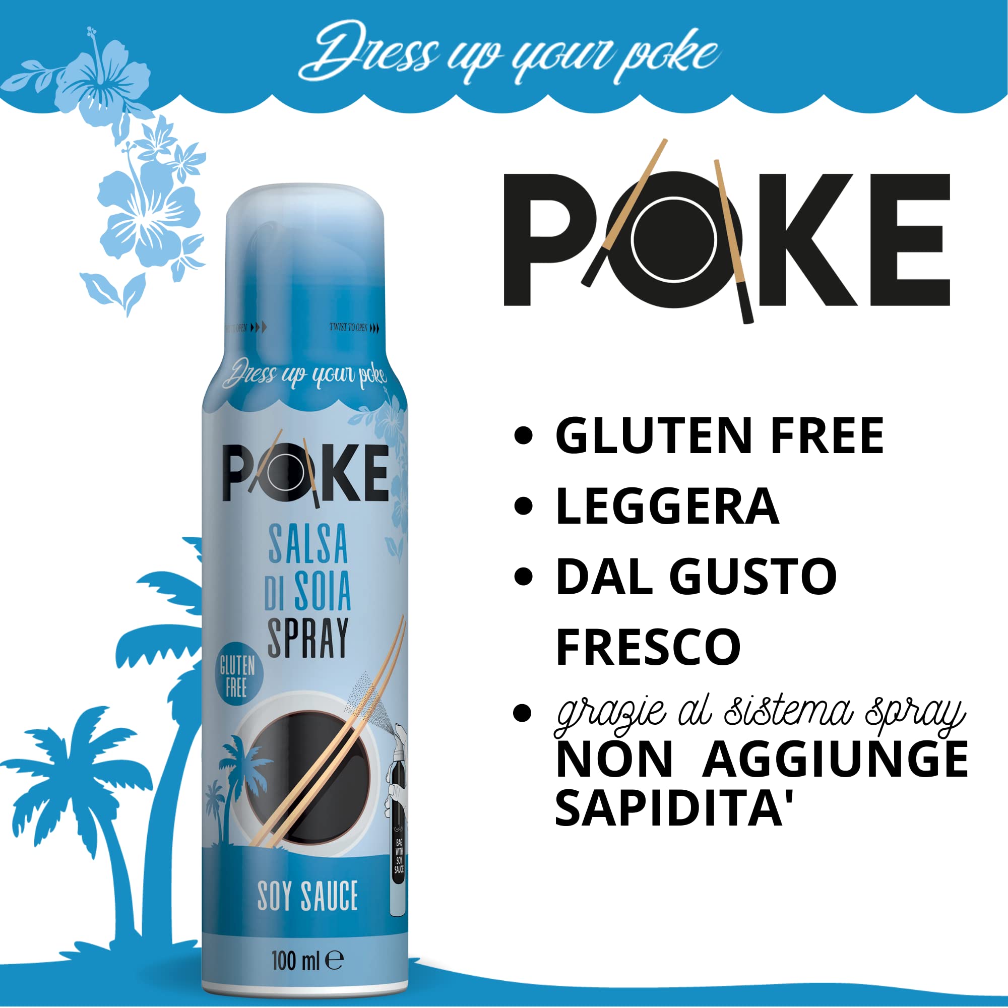 Poke Set de 4 x 100 ml, aceite de aguacate, sabor a lima y pimienta rosa, aromatizado con Yuzu y salsa de soja en spray - 100% natural, 100% ligero, 100% fácil-salud y bienestar - Dress Up Your Poke!