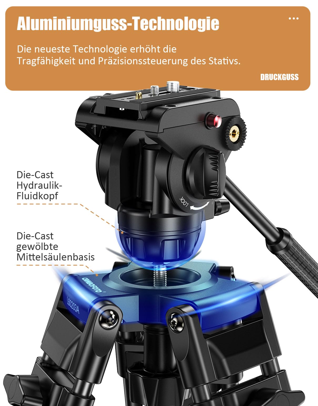 CAMBOFOTO Statyw wideo z płynną głowicą 360°, 188 cm, profesjonalny aluminiowy statyw do dużych obciążeń do aparatu Canon Nikon (waga 4,1 kg, maksymalne obciążenie 9 kg)