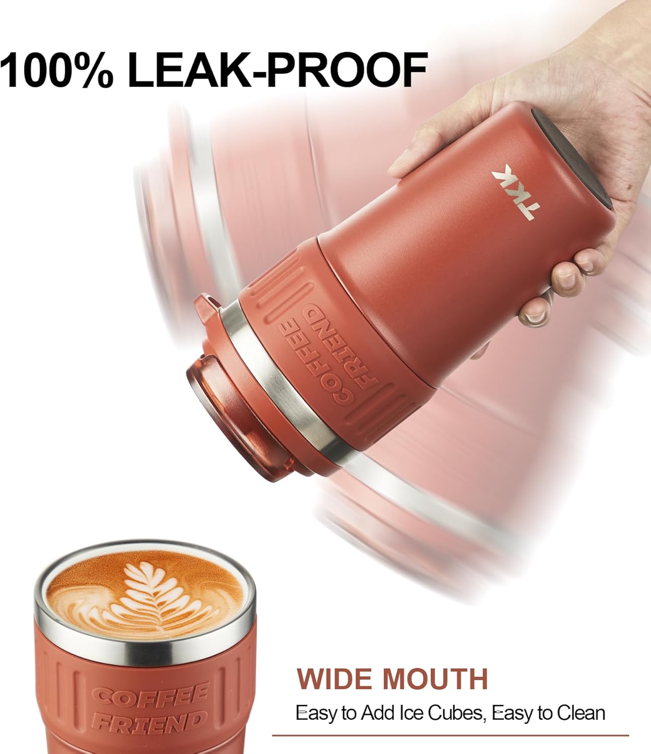 TKK Insulated Coffee Mug with Ceramic Coating, 21oz Iced Coffee Tumbler Cup with Straw Lid Double Wall Vacuum Leak Proof Travel Mug with Strap for Hot and Iced Beverage, Red - Image 5