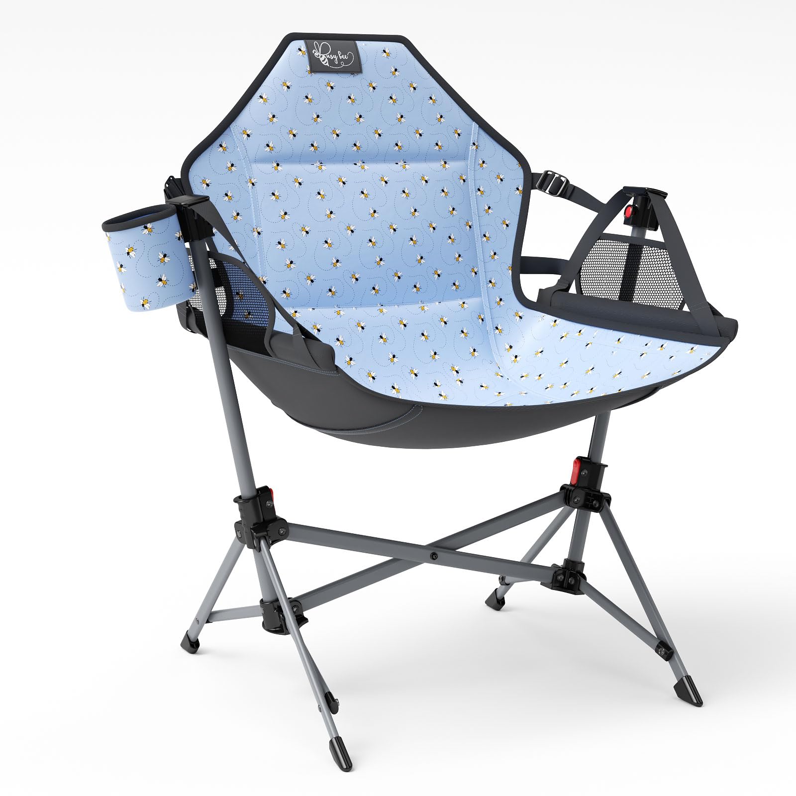 BusyBee Hammock Camping Chairs for Kids, Folding Kids Chair with Stand, Child Camping Gear, Hammock Swing Chair with Cup Holder & Carrying Bag for Outdoor, Lawn, Hiking, Indoor, Supports 125 LBS, Blue