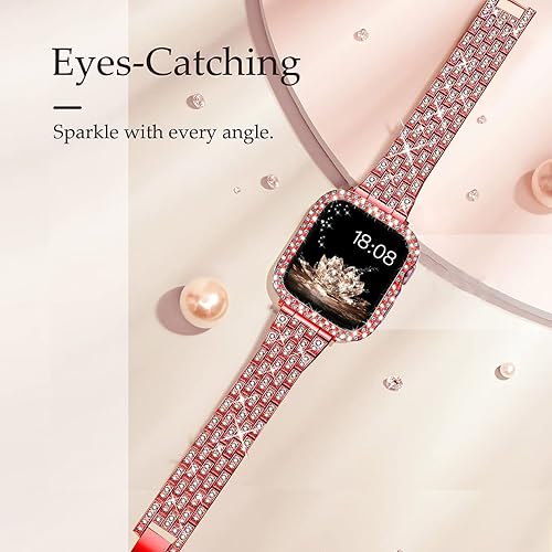Miniatura 3 de Correas compatibles con iWatch de 1.929 in, 1.772 in, 1.614 in, 1.732 in, 1.575 in, correa de metal con diamantes de imitación brillantes con funda