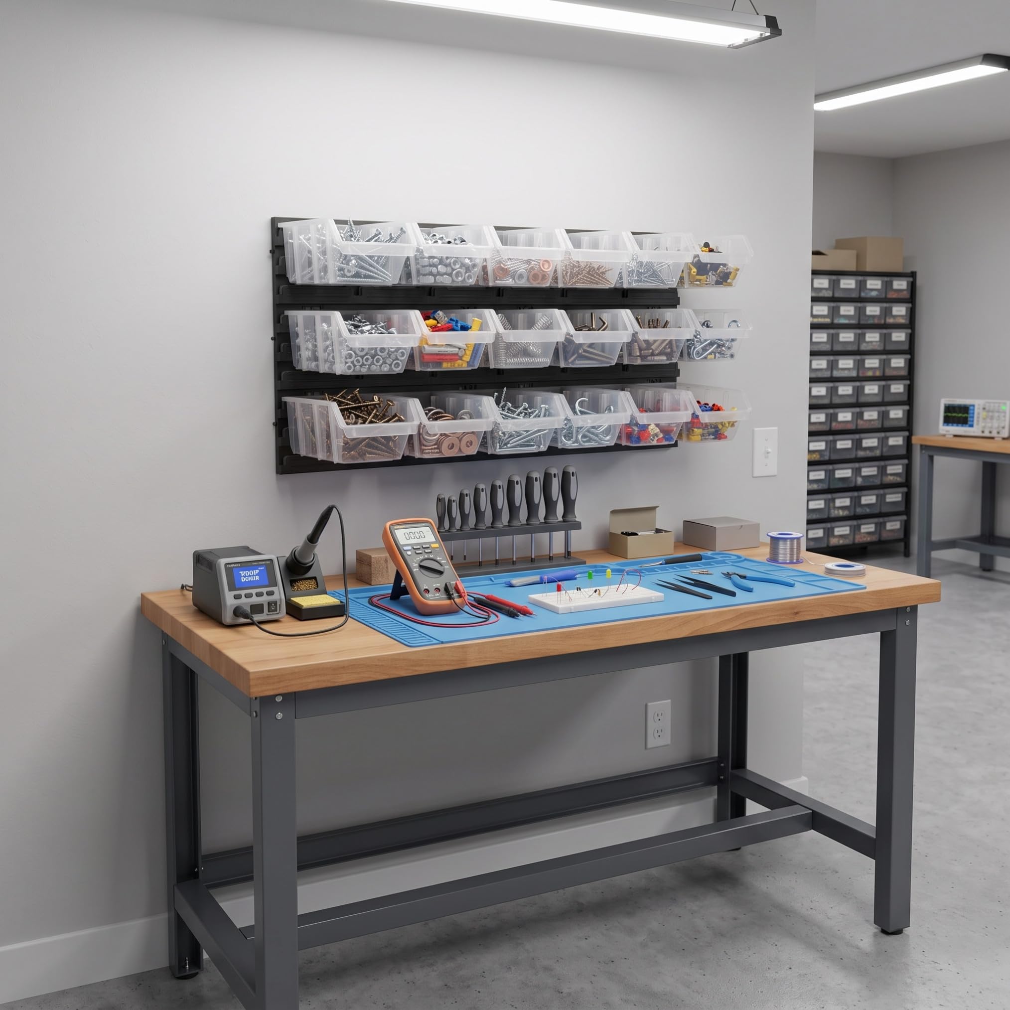 Étagère murale d'atelier avec 18 boîtes de tri transparentes, système de rangement pour vis, écrous et petites pièces, plastique, 78 x 39 cm, boîtes 190 x 123 x 90 mm, jusqu'à 20 kg, pour garage